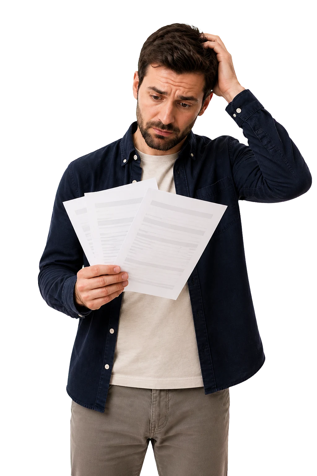 Homme comparant avec attention plusieurs devis de travaux